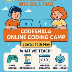 Our online coding camps are designed to turn your child's screen time into a productive skill-building experience. We cover exciting fields like game making, app development, website creation, and even artificial intelligence.