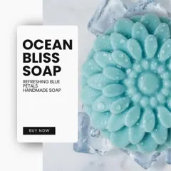 My Refreshing Blue Petals handmade soap, also known as Ocean Bliss. It's designed to give you a burst of freshness, perfect for your morning routine. Ready to say goodbye to harsh chemicals?