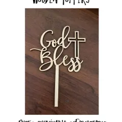 For a rustic and natural feel, our wooden toppers are a perfect choice. This "God Bless" topper is crafted from sustainable wood, ideal for baptisms, christenings, and other blessings.