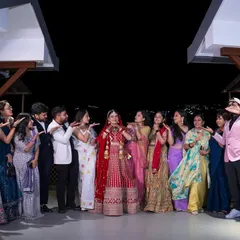 A fun and quirky group photo of the bride with her friends and cousins. These are the moments of 'masti' that make a wedding album complete.