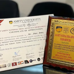 The Certificate of Appreciation and plaque I received for judging the 3rd Amity National Trial Advocacy Tournament. These recognitions from my alma mater are very meaningful to me.