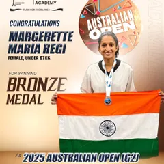 Margarette Maria Regi adds another international medal to her name with a Bronze at the 2025 Australian Open, showcasing her consistent excellence in the female under-67kg category.