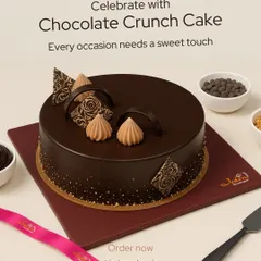 Celebrate with our Chocolate Crunch Cake. This cake is all about texture, combining rich chocolate sponge and smooth ganache with crunchy elements for a delightful surprise in every bite.