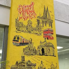 This "Aamchi Mumbai" mural for the ONGC office is a celebration of the city's spirit. It combines iconic landmarks in a unique doodle style to create a piece that feels both local and personal.