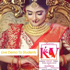 Another shot from my live demo, showing the bride looking down. This angle highlights the smooth application of the foundation and the clean, defined eye makeup.