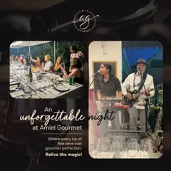 An unforgettable night at Amiel Gourmet. This collage captures the magic of our wine tasting event, where every sip of fine wine met gourmet perfection, accompanied by live music.