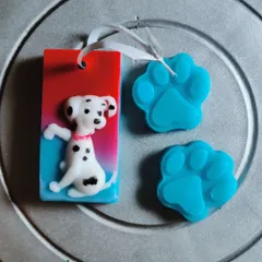 A close-up of the Dalmatian and paw print soaps, perfect for a Paw Patrol or 101 Dalmatians themed party. These are SLES and Paraben-free, ensuring they are safe for children.