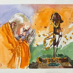Another look at my Lalit Kala competition work. This painting was a heartfelt tribute, and I used the colours of the Indian flag in the background to add another layer of meaning.