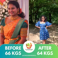 This transformation highlights that weight loss is about more than the scale. While the weight difference is 2 kgs, the inch loss, increased muscle tone, and confidence boost are clearly visible. This is what sustainable health looks like.
