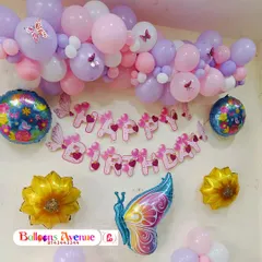 A clear photo of the butterfly-themed wall decor, perfect for celebrating in a smaller room or apartment.