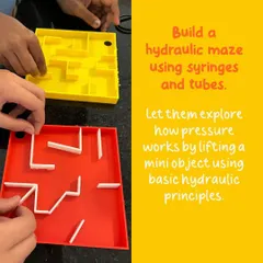Students assemble a hydraulic maze, learning to control movement using syringes and tubes filled with water. This project makes the concept of hydraulic power tangible and fun.