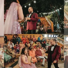 A collage of moments from a lively Sangeet night, from the groom's performance to the couple enjoying the show. We capture the entire atmosphere of the event.