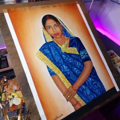 The finished oil painting of my mother. This piece means a lot to me, and I put all my heart into it.