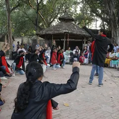 A powerful street play (Nukkad Natak) performance at the Nanhe Kadam Bal Utsav. We use various art forms, including theatre and music, to engage with the community on important issues.