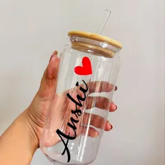 A simple and stylish personalized glass tumbler. I can customize these with any name and design, like this one with a simple red heart. They are perfect for daily use.