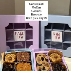 The Mini Ultimate Sweet Treat Hamper menu. A smaller, customizable version where you can pick any two types of treats from muffins, cookies, or brownies.