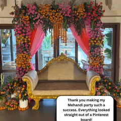 A happy client's feedback on their Mehendi party, saying it looked "straight out of a Pinterest board." We love making dream events a reality.