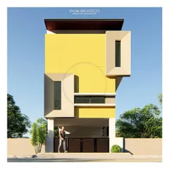 An alternate facade concept for the same 20x30 plot, showcasing a bold yellow finish. This demonstrates how color and form can be used to give a small home a distinct and vibrant personality.