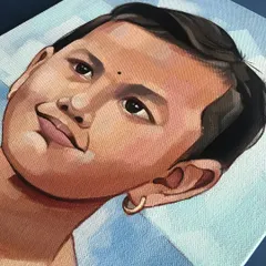 A close-up detail of Mihika's portrait. I enjoy working with acrylics for their ability to create rich, opaque colors that make the final artwork so vibrant.