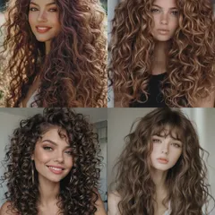 A collage showcasing the beauty and variety of long curly hair. Our masterclass teaches you how to handle and style different curl patterns to achieve these gorgeous results.