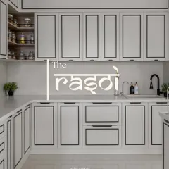 This is 'The Rasoi', a kitchen I designed to be the true heart of the home. The clean lines, monochrome palette with bold black borders, and smart storage solutions make it both highly functional and beautifully inspiring for everyday cooking and family moments.