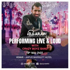 Performing alongside the Crazy Boyz Band at the Jaipur Marriott Hotel. This fusion brings a unique live element to my Bollywood DJ sets.