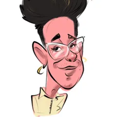 A closer look at a stylish digital caricature created on my iPad. I love the freedom digital art gives me to play with bold colors and sharp lines to create a modern and fun portrait.