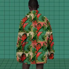 A mockup showing the 'Anger' pattern on the back of a resort shirt, demonstrating its application in fashion.