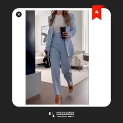A monochromatic suit set, like this powder blue ensemble, is a modern approach to power dressing. It's a statement look that is both feminine and authoritative, perfect for standing out in the corporate world.