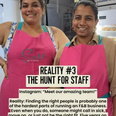 The reality of running a business: the constant hunt for good staff. Finding the right people is one of the hardest parts, and it's a continuous learning process.