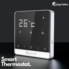 A close-up of the smart thermostat highlights its clean interface. You can easily switch between heating, cooling, and fan modes, ensuring your home's climate is always perfectly optimized for comfort and energy efficiency.