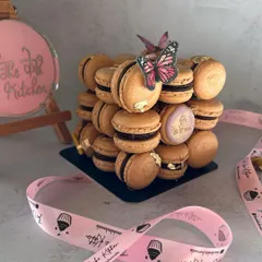 The macaron tower makes a beautiful and delicious centerpiece for any dessert table.