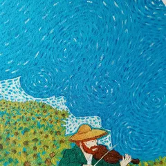 A closer look at the Van Gogh inspired mural, showing the textured detail in the sky and the individual sunflowers. This style is perfect for adding an artistic touch to any space.