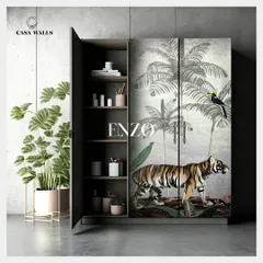 This 'Enzo' wardrobe panel was designed for a child's room. The hand-stitched and 3D-layered tiger serves as a beautiful piece of art and a constant reminder to be strong and fierce.