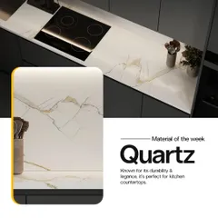 Highlighting our material of the week: Quartz. Known for its durability and elegance, it's the perfect choice for a high-traffic area like a kitchen countertop.