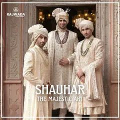 Presenting 'Shauhar: The Majestic Art'. This trio of grooms showcases the collection's range, from subtle elegance to pronounced regality, all united by premium couture craftsmanship and intricate handwork.