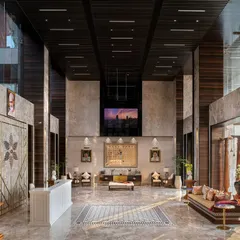 The grand lobby of the Arihant building, where I integrated automated lighting and AV systems. The goal was to create a welcoming and impressive entrance for visitors and employees.