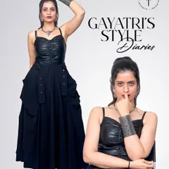 Here, I'm wearing the same black utility skirt but with a faux leather bustier top and bold silver accessories. This shows how a single statement piece can be styled for a completely different, more gothic-inspired vibe.