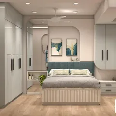 We believe in creating rooms that grow with your child. This football themed bedroom is designed with ample storage in the custom wardrobes, a comfortable bed, and a dedicated study area, all in a calming and modern color palette.