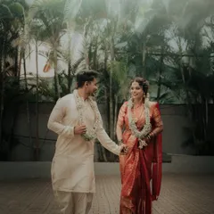 A candid, romantic shot of the couple after their wedding ceremony. The soft, dreamy light and their genuine smiles reflect the happiness of the day. This is the kind of natural couple portrait I love to capture.