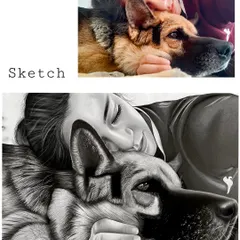 A side by side comparison of the original photo and my charcoal sketch. You can see how I translate the color photo into a classic, emotional black and white artwork, focusing on texture and expression.
