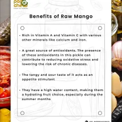 Raw mango is a powerhouse of nutrition. This list details its benefits, including being rich in Vitamins A and C, a great source of antioxidants, and a natural appetite stimulant.