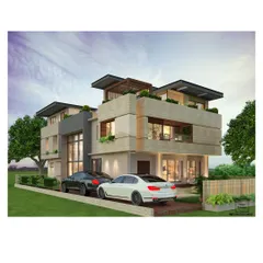 This is the finalized 3D render for a modern bungalow in Lucknow. The design features clean lines, large glass panels for natural light, and cantilevered sections that create a sense of lightness and sophisticated geometry.