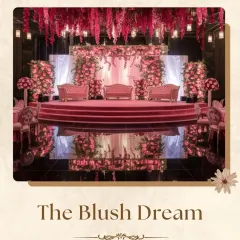This "Blush Dream" stage is a romantic fantasy brought to life. I used hanging wisteria, abundant rose arrangements, and plush pink seating, all reflected on a glossy floor to create a breathtaking, immersive floral experience.