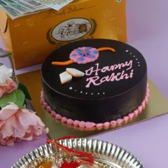 Celebrate the sibling bond with our Swiss Chocolate Rakhi Cake. This rich chocolate cake is decorated with a fondant rakhi and "Happy Rakhi" message, making it a sweet surprise for your brother or sister.