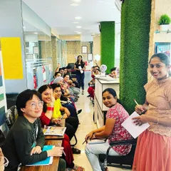 A view of our academy buzzing with energy during an activity day. These events are designed to be interactive, helping students practice their language skills in a fun setting.