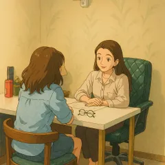 This charming Ghibli-style illustration captures the warm and friendly atmosphere of a client consultation at our clinic. We focus on making every client feel heard and comfortable.