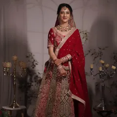 This is the quintessential North Indian bridal look. For this reception, I created a classic brown smokey eye with a hint of shimmer, paired with a bold lip, to complement her magnificent red lehenga. The entire look is designed to be glamorous, timeless, and absolutely stunning in photos.