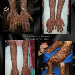 This collection shows different styles of full bridal mehendi for hands and feet, demonstrating my versatility.