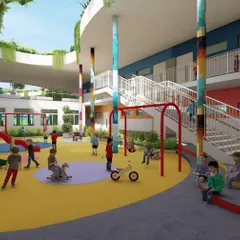 The five central courtyards at Hyderabad Public School are the social heart of the campus. I positioned these spaces to encourage student interaction and engagement, creating a network of vibrant hubs for learning and community building.